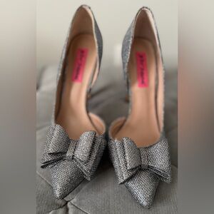Betsey Johnson Glittering Silver Bow Heels